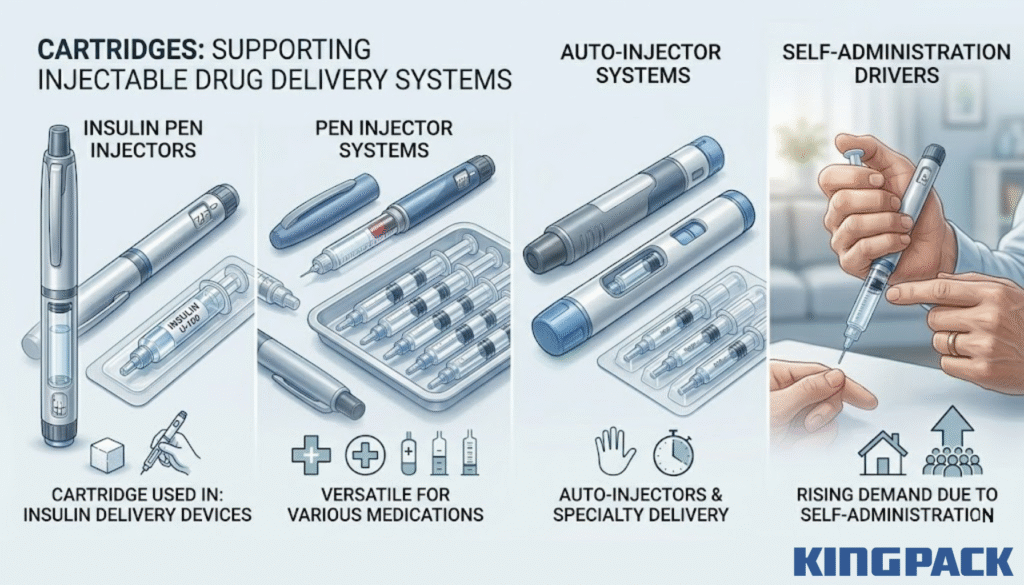 various medical cartridges used in modern injector systems