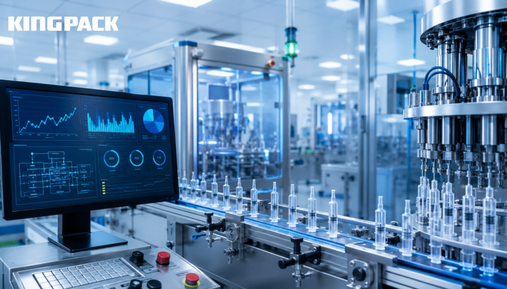 Automated liquid filling line featuring precise control and monitoring systems