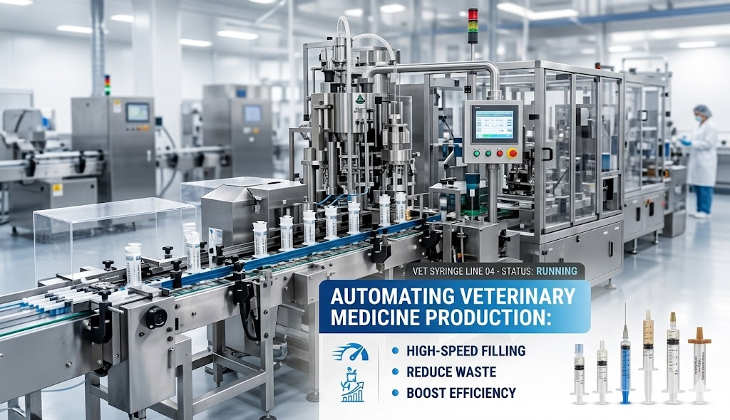Automated veterinary syringe production line featuring high-speed filling and efficiency