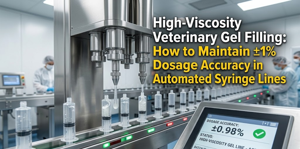 High-viscosity gel filling system maintaining dosage precision for veterinary medical syringes