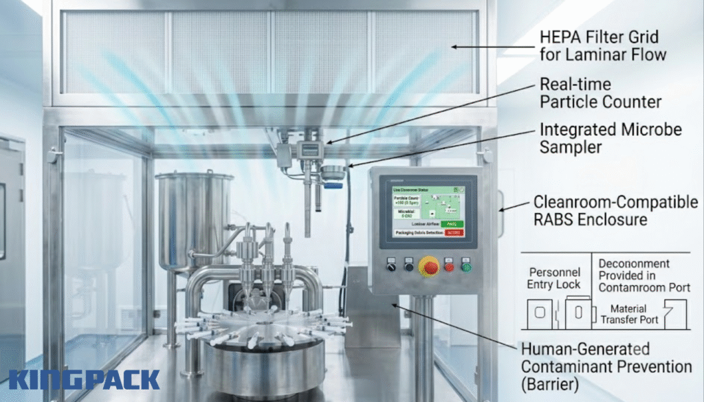 Technical overview of cleanroom filling line with HEPA and sampling integration