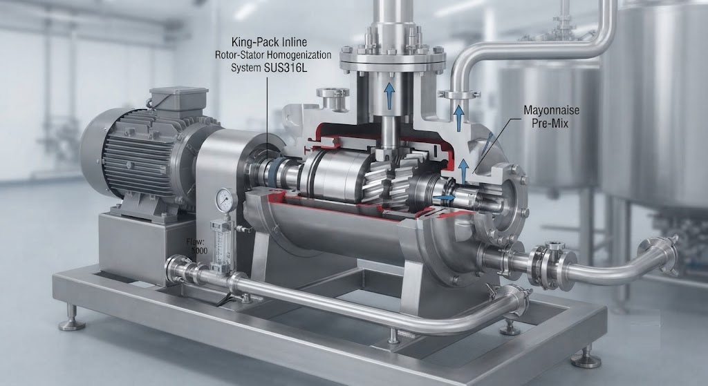 engineering illustration of a stainless steel inline homogenization unit