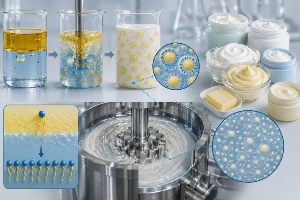 industrial emulsification process and emulsifying agent function
