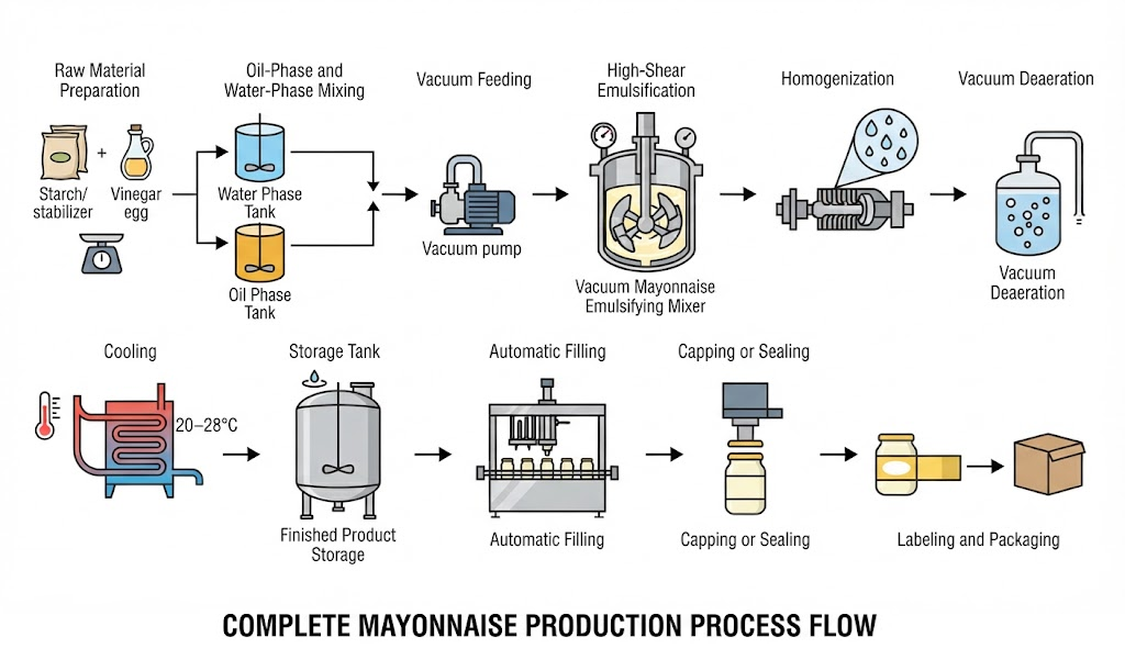 industrial flow chart detailing the complete mayonnaise production process
