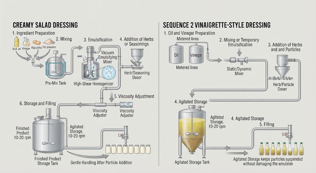 production steps for creamy salad dressing