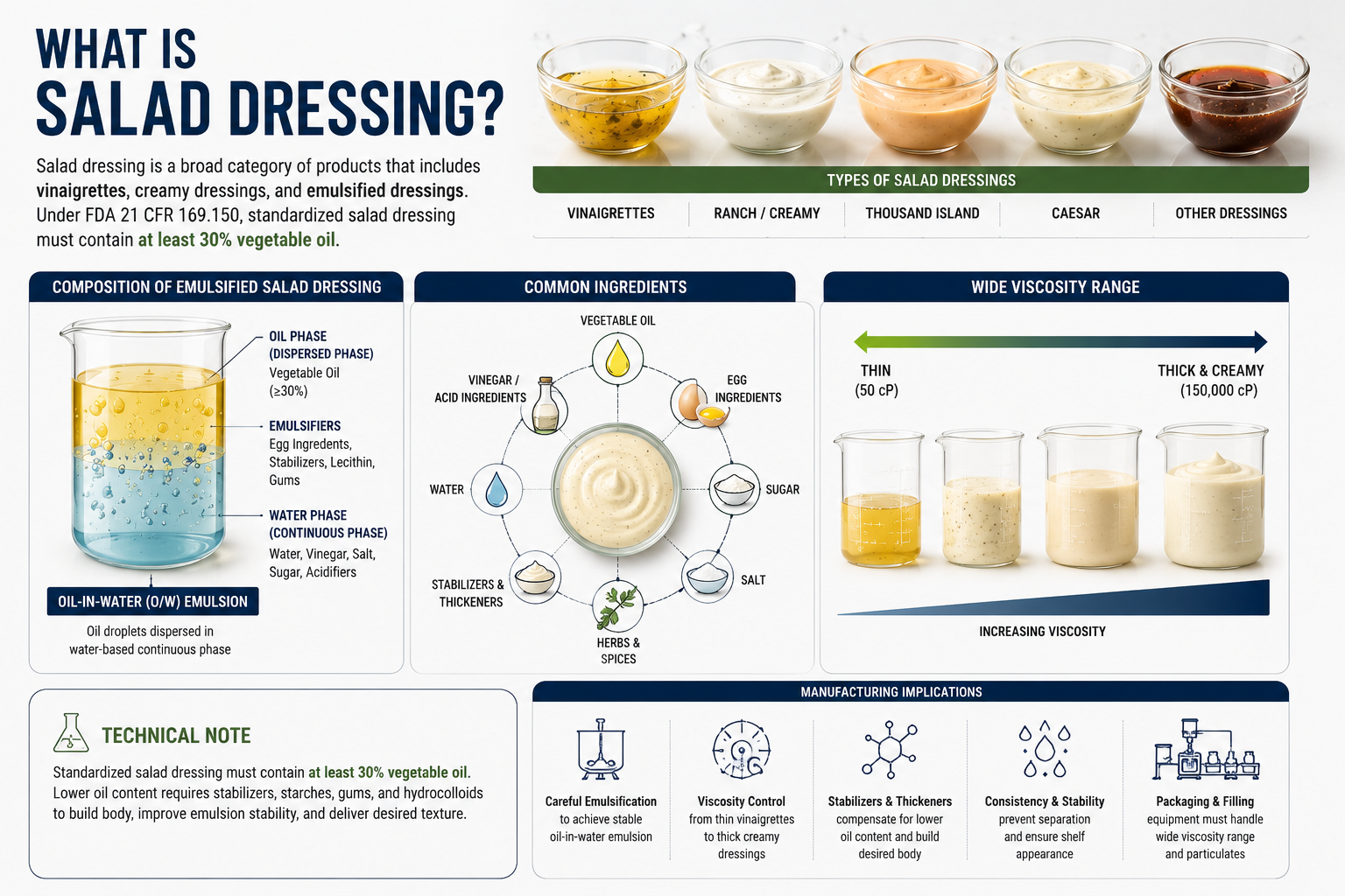 salad dressing composition, highlighting its wide viscosity range