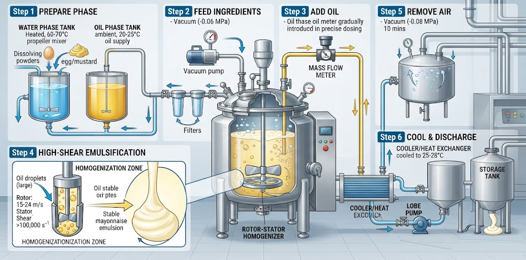 working of a mayonnaise emulsifying machine