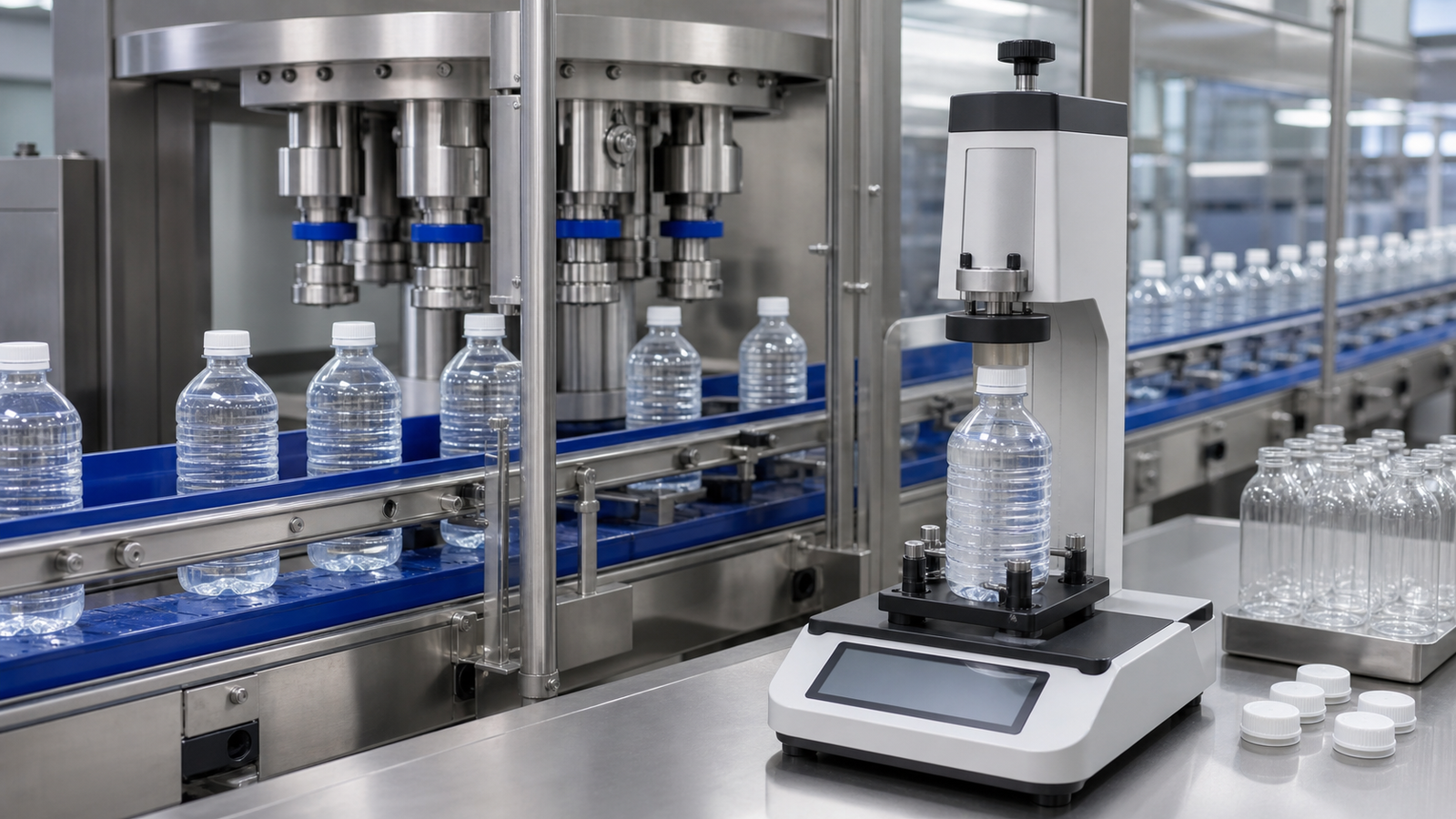 Bottle capping line with a digital cap torque tester