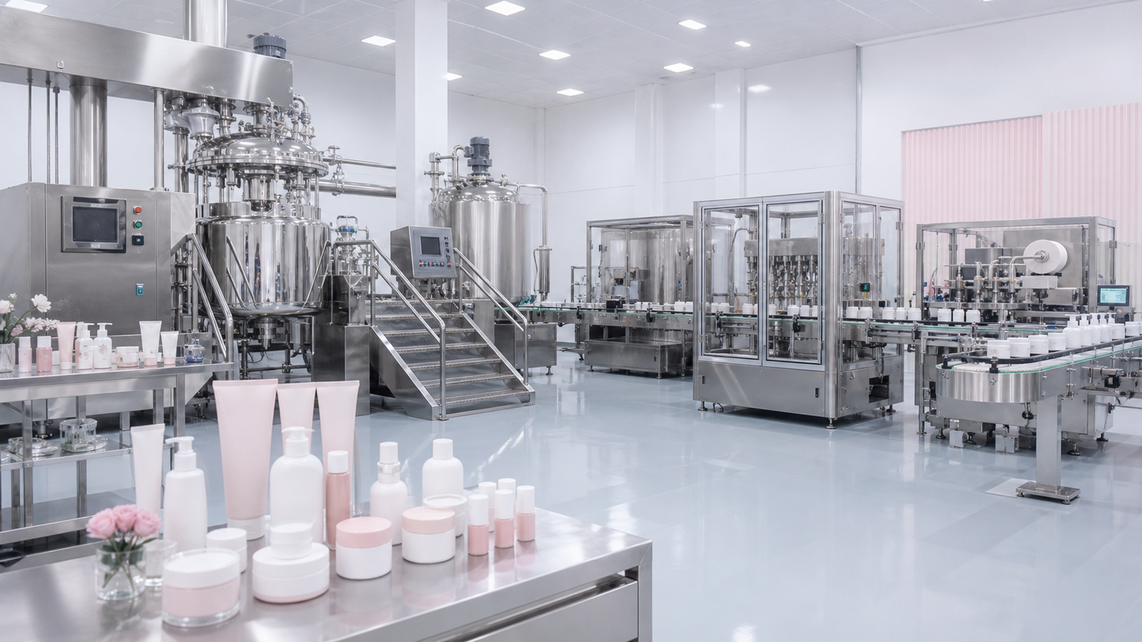 Complete cosmetic manufacturing and packaging factory