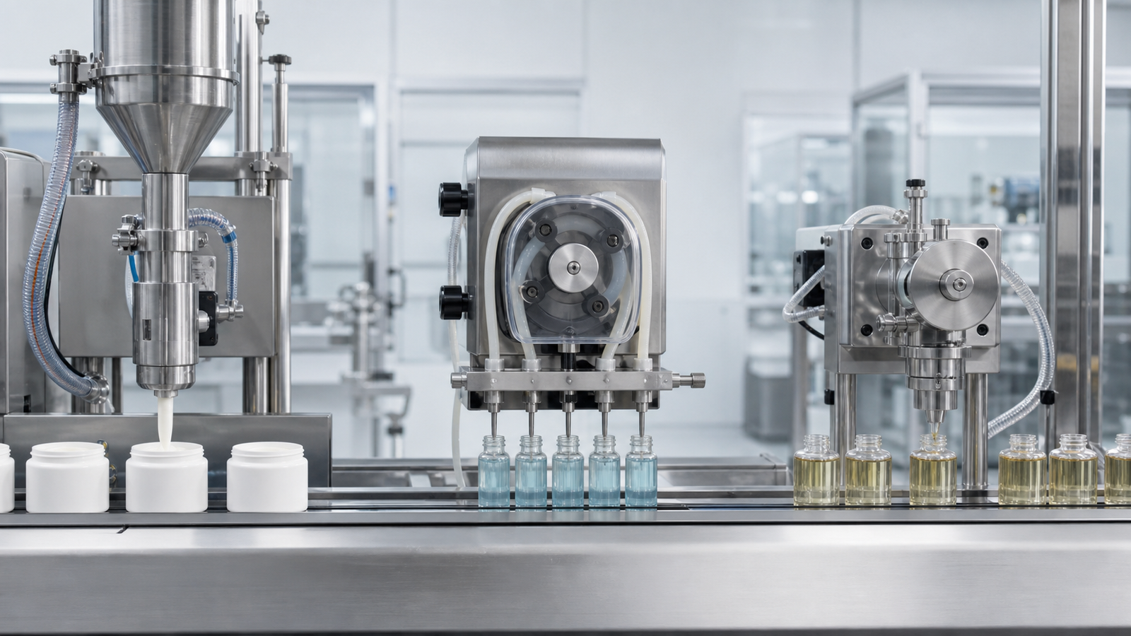 Piston, peristaltic and magnetic pump filling methods