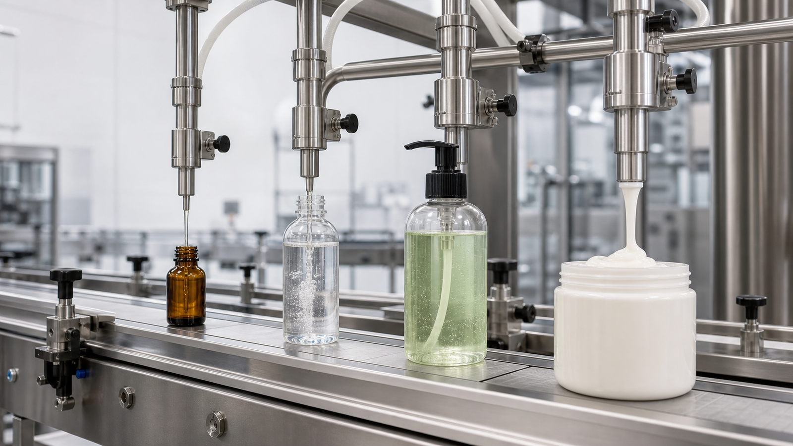Liquid filling machine selected by viscosity and container type