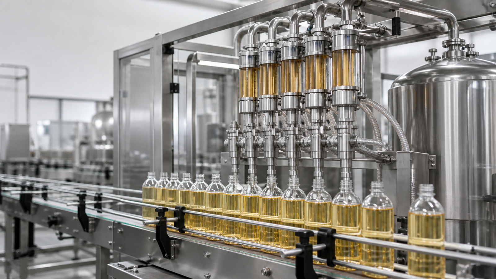 Volumetric filling machine on a liquid packaging line