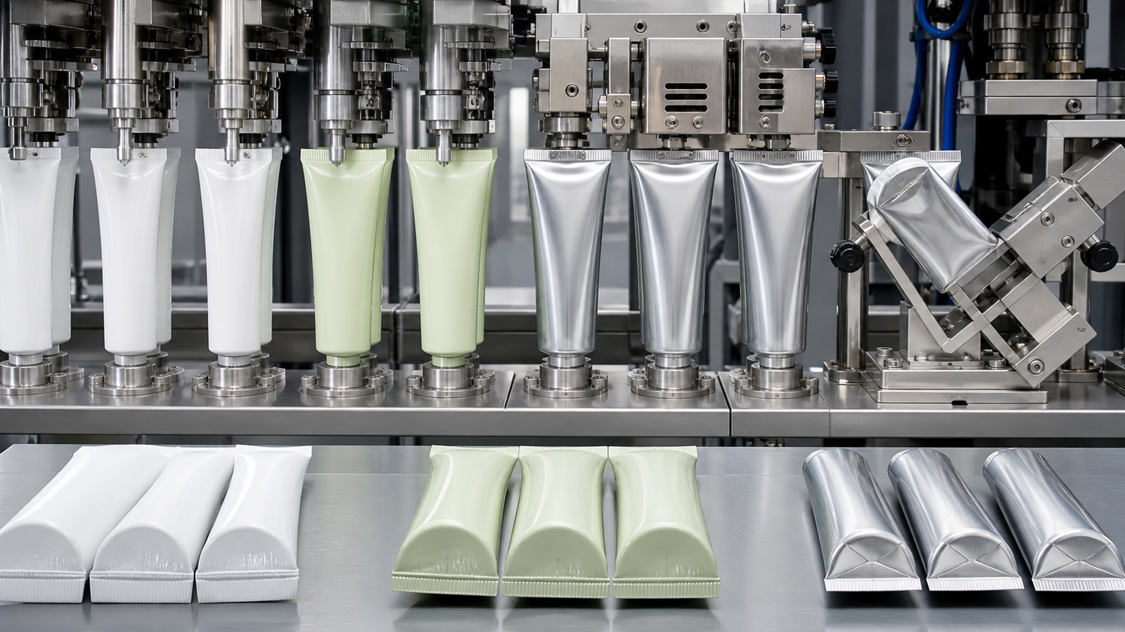 Plastic, laminate and aluminum tubes on a tube filling line