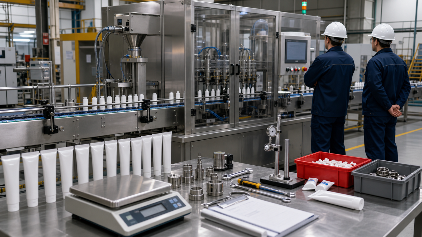 Factory acceptance test for a tube filling machine