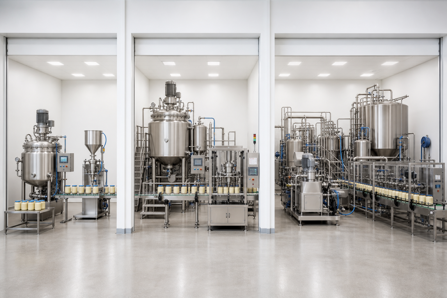 Small, medium and large mayonnaise production line configurations
