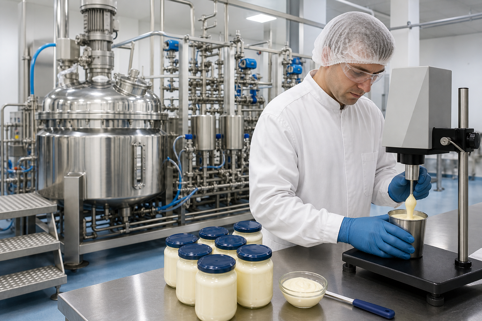 Factory acceptance test and viscosity check for a mayonnaise production system