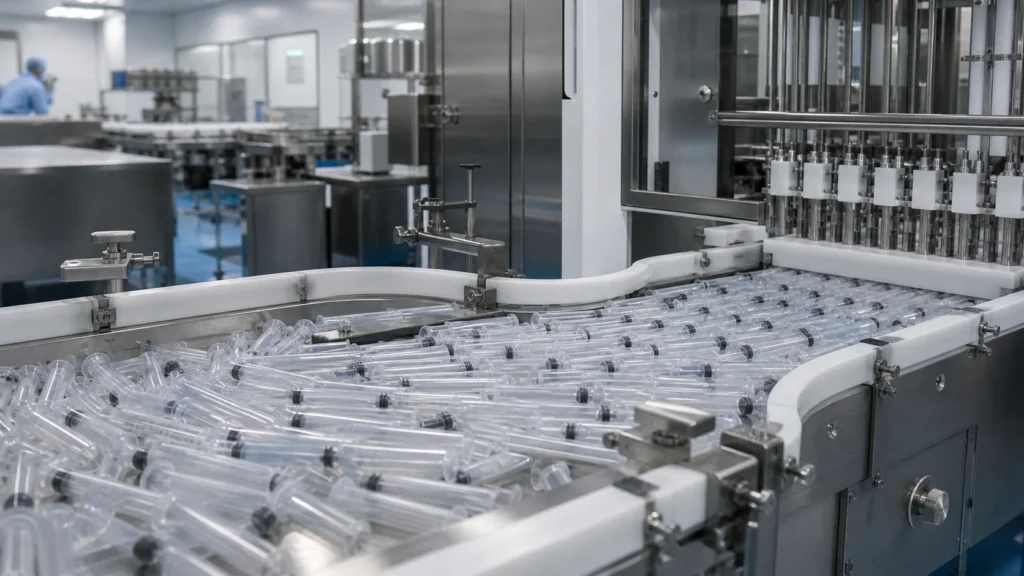 Bulk syringe feeding and transfer into filling machine