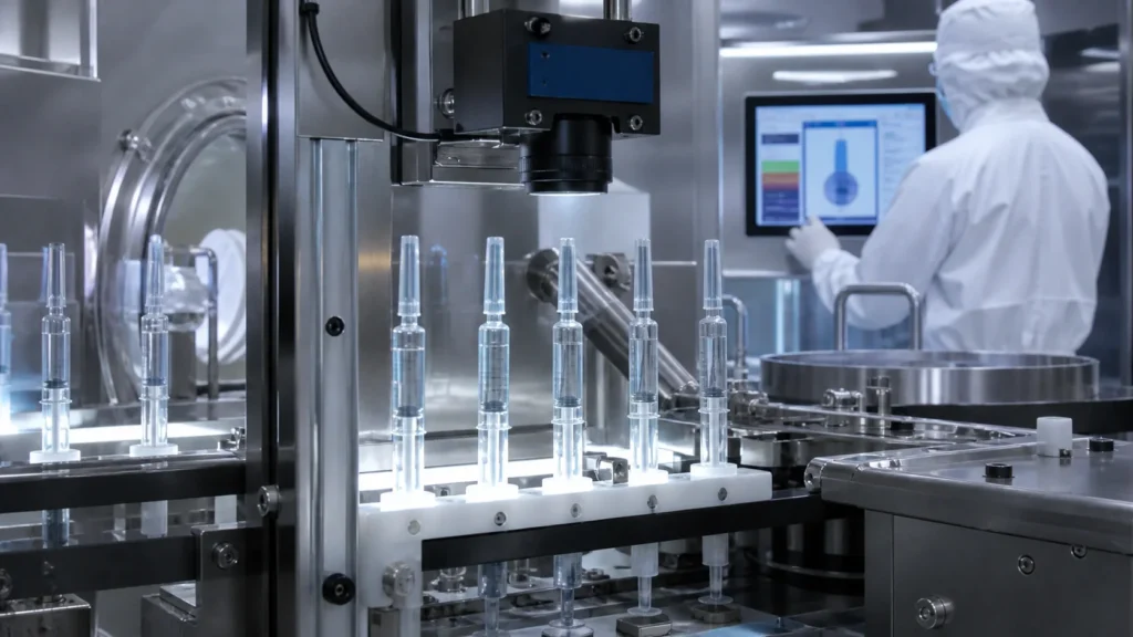 Vision inspection for syringe bubbles fill level and stopper position