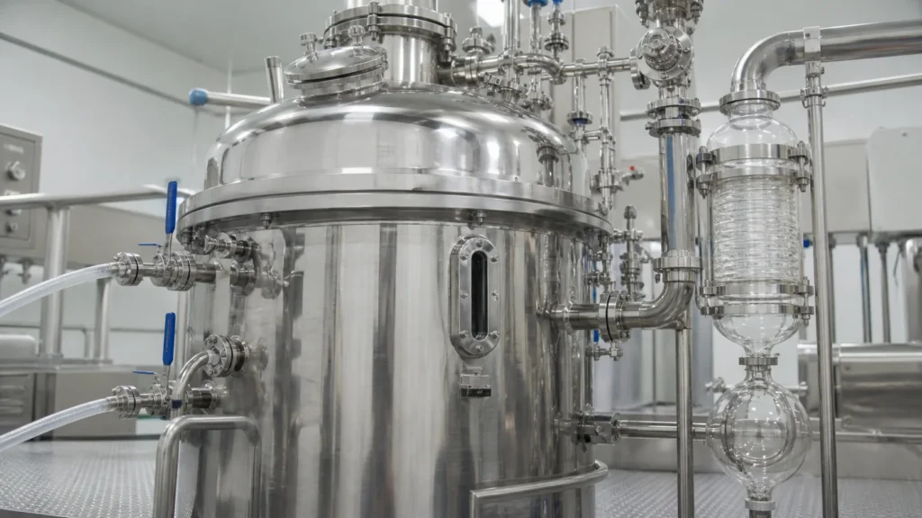 Heating cooling jacket and vacuum condenser on emulsifying mixer