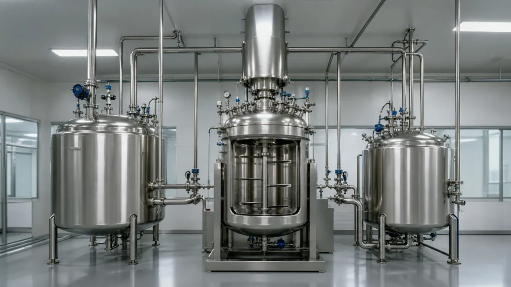 Water and oil phase tanks feeding a vacuum emulsifying mixer