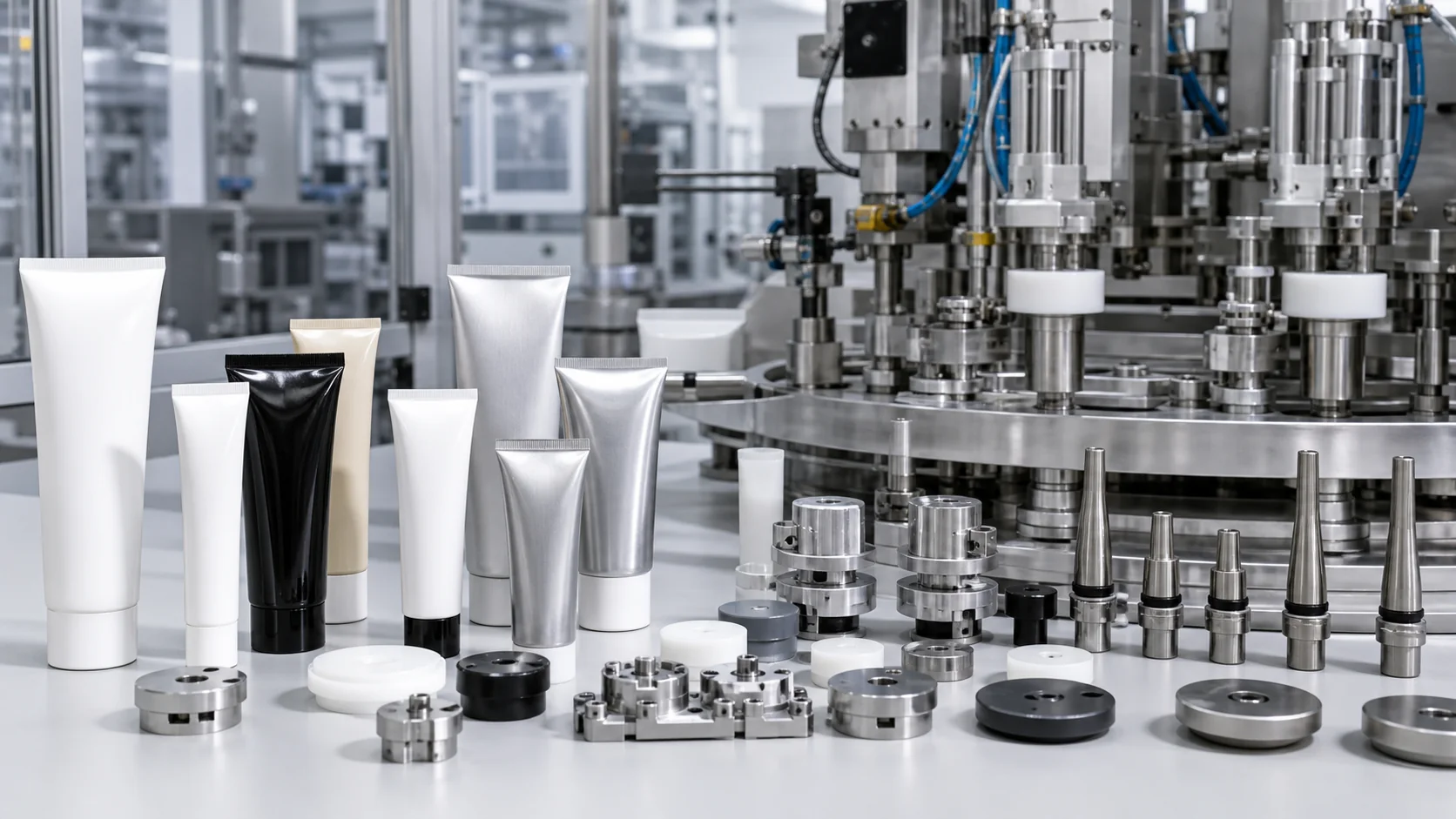 Tube filling change parts for plastic laminate and aluminum tubes