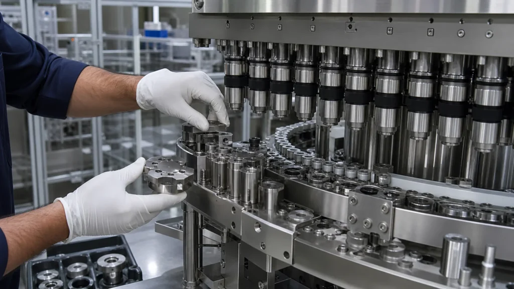 Tube holder and sealing jaw changeover on a tube filling machine