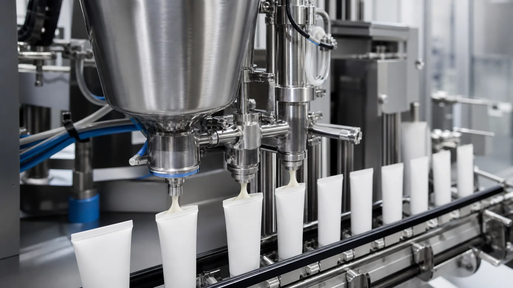 Cream and ointment tube filling machine with clean cutoff