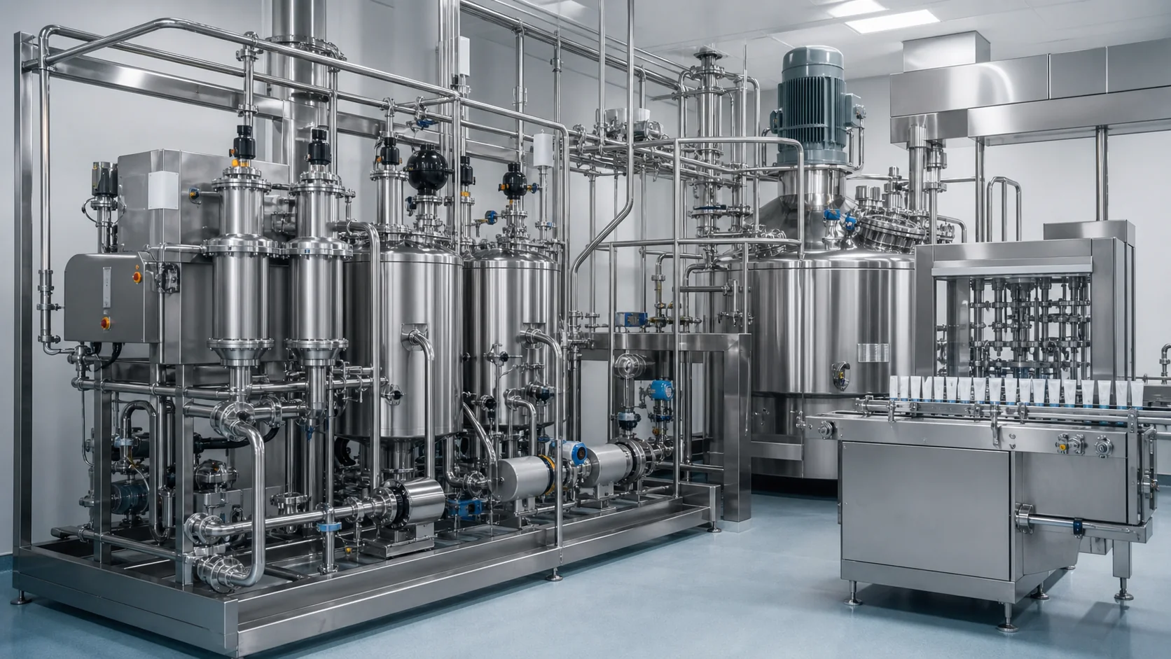 CIP system for emulsifying and tube filling lines