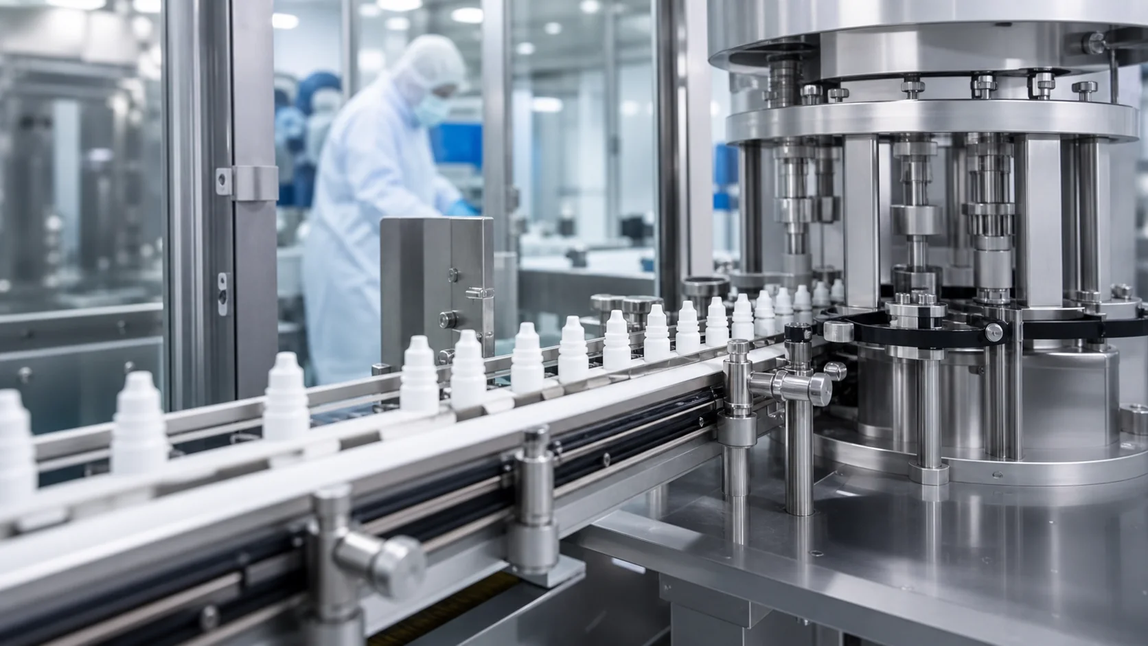 Automatic eye drop filling plugging and capping machine