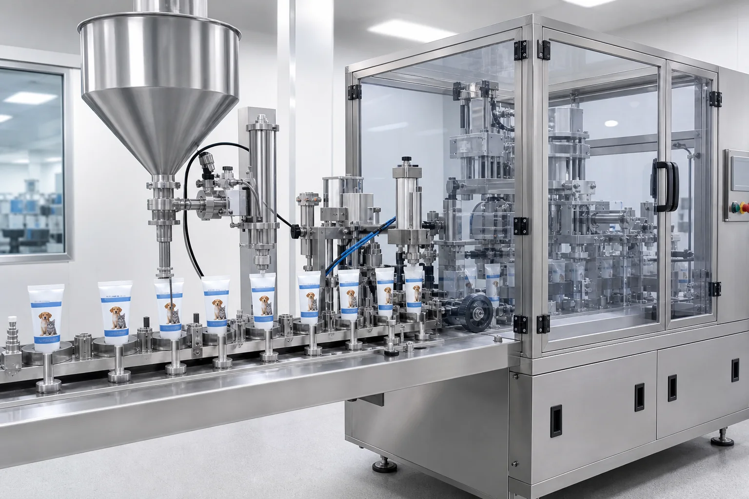Veterinary ointment tube filling and sealing machine