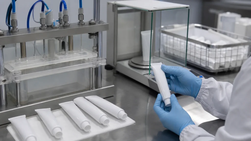 Leak and fill-weight inspection for veterinary ointment tubes