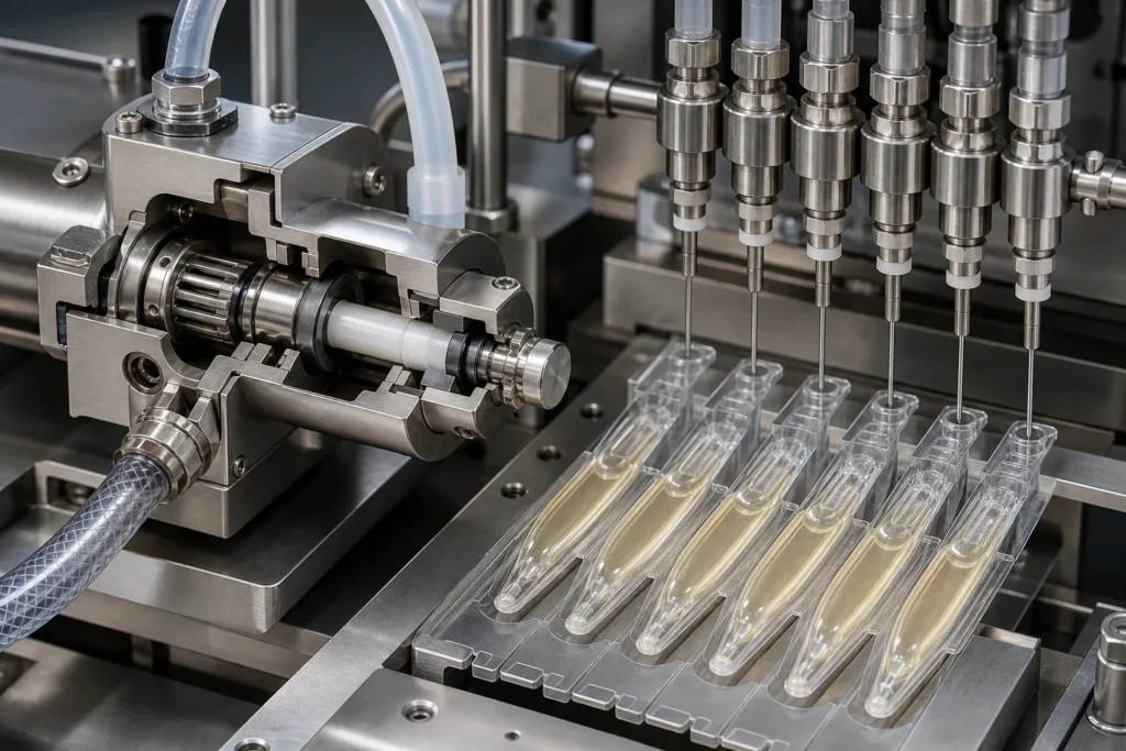 Solvent-compatible product transfer system for isoxazoline spot-on liquid