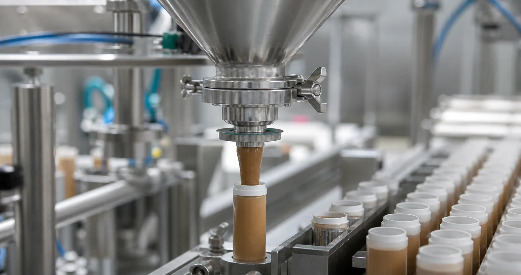 High-viscosity pet nutritional paste filling with clean nozzle cutoff