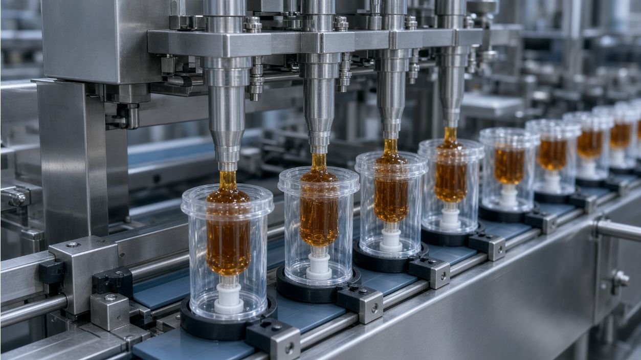 Automated cockroach gel bait syringe filling line
