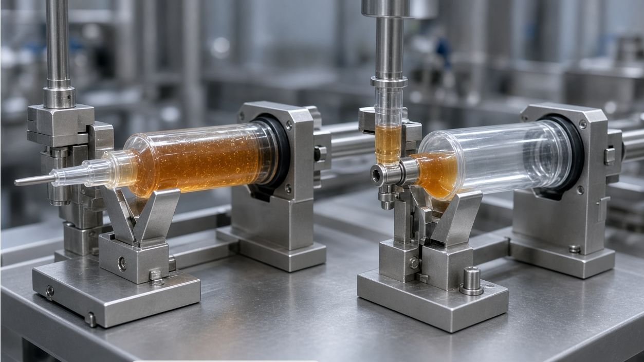 Gel bait syringe piston insertion and filling comparison
