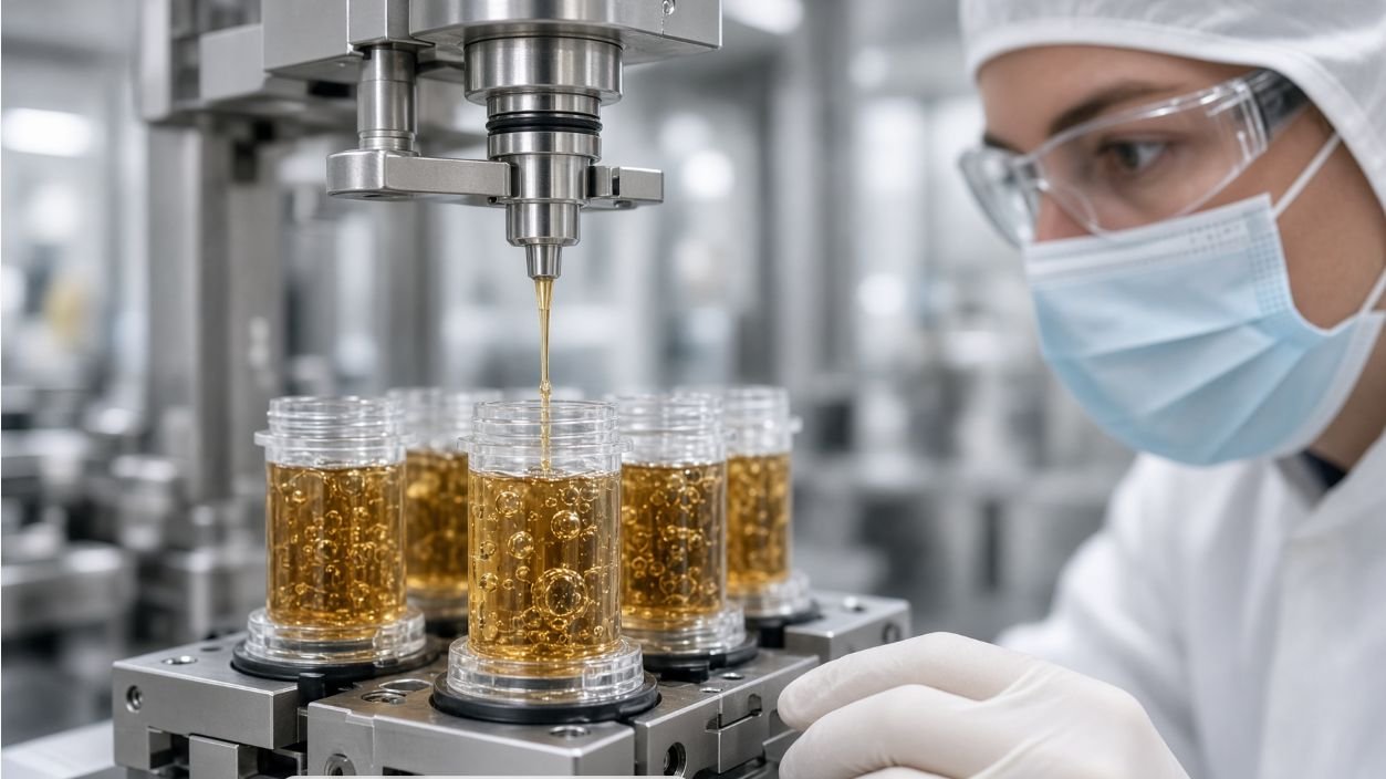 Gel bait syringe filling defect inspection for bubbles and stringing