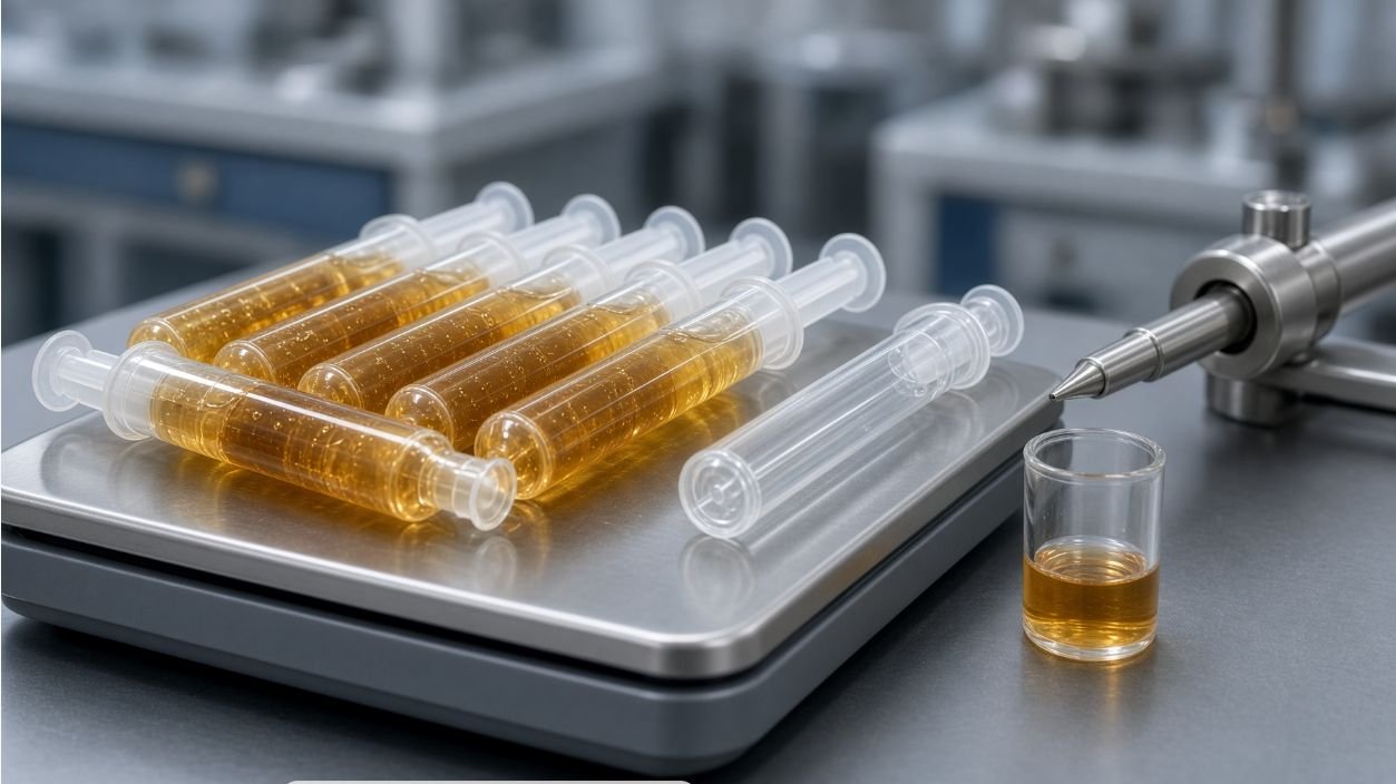 Grams versus millilitres check for gel bait syringe filling