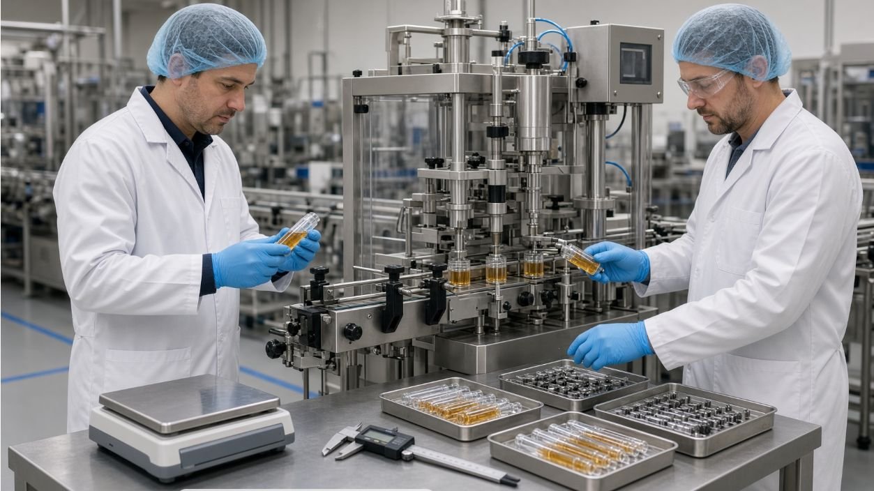 Factory acceptance test for gel bait syringe filling line