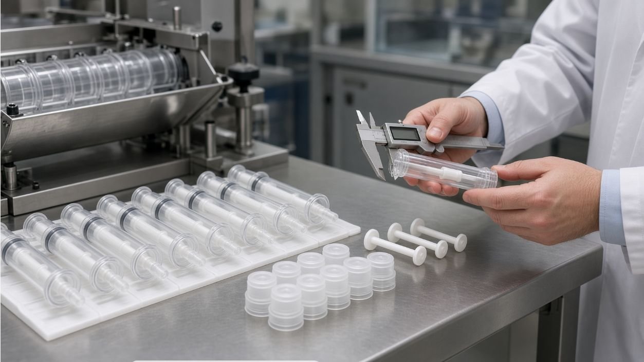 Gel bait syringe components selected for automated filling