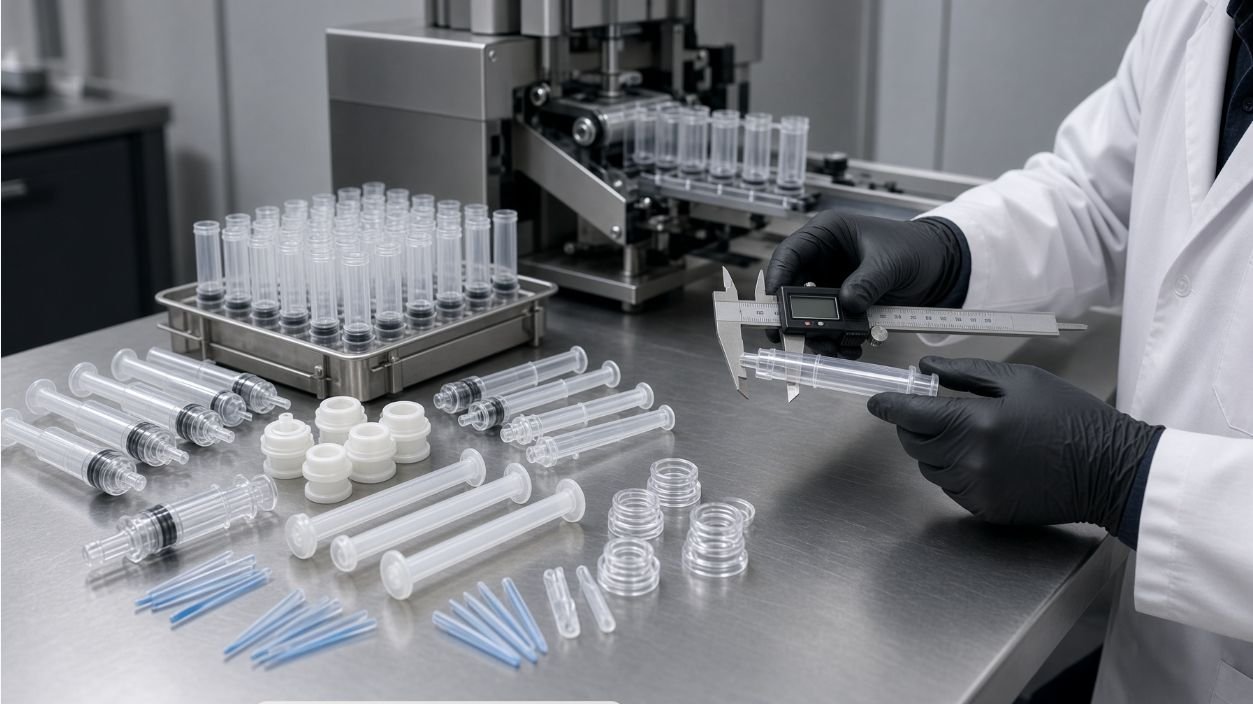 Measuring gel bait syringe barrel dimensions for automation