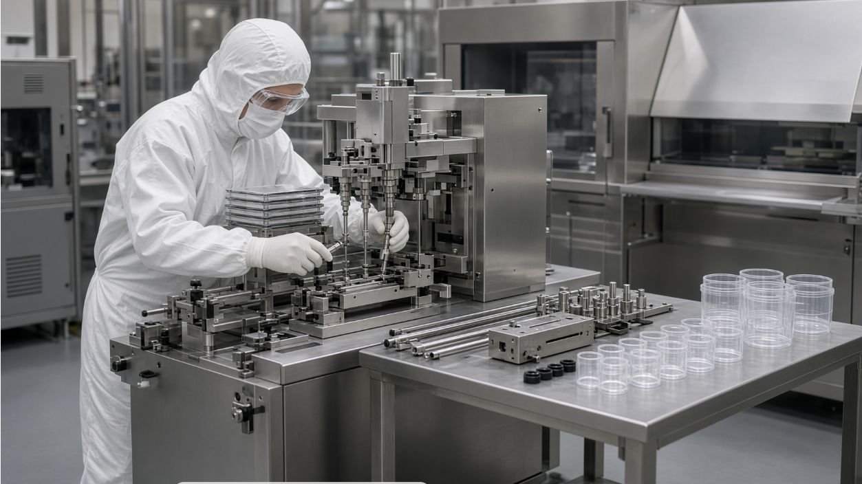 First-off setup for gel bait syringe filling line changeover