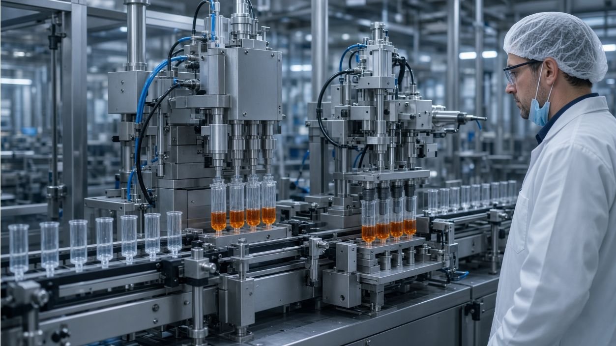 Operator monitoring automated gel bait syringe production