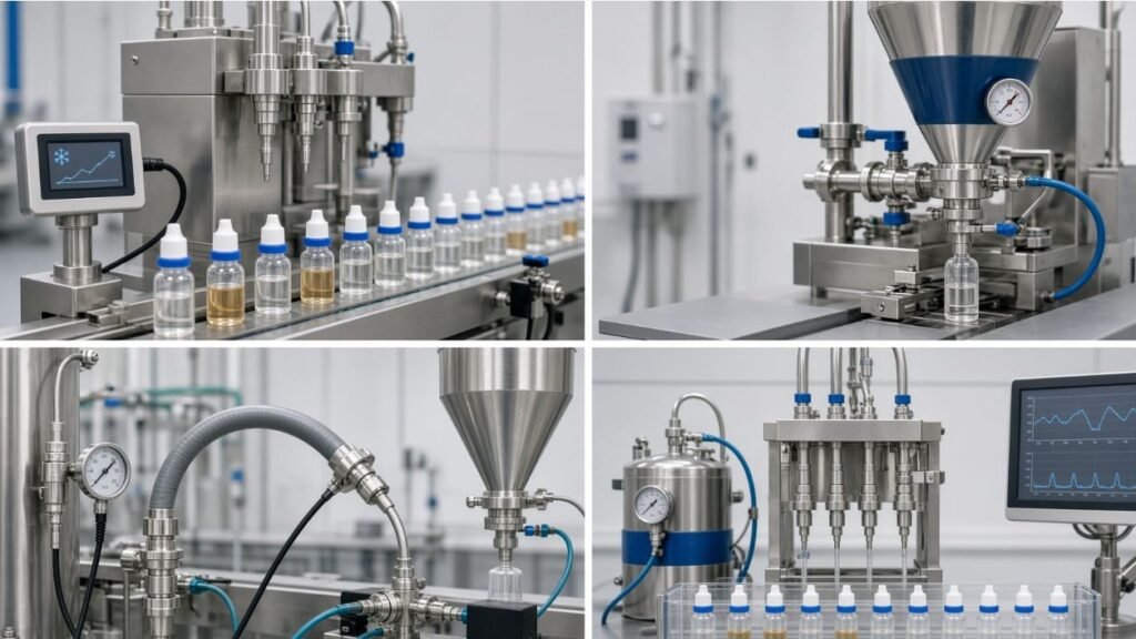 Veterinary liquid filling line with controlled product temperature