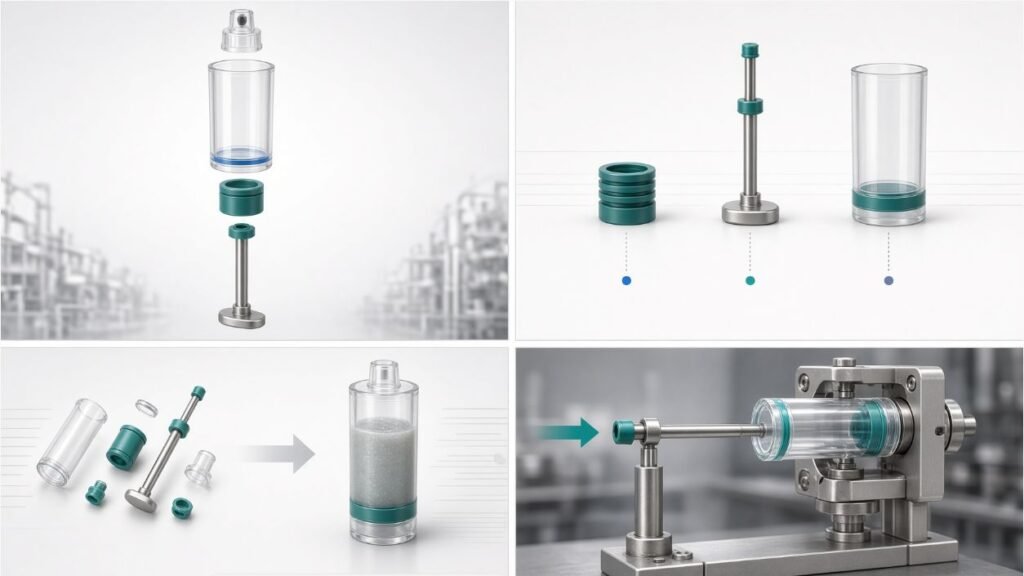 Incoming and outgoing assembly states for gel bait syringe filling
