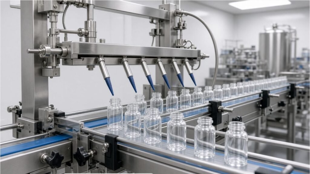 Static control for plastic veterinary vials during automated filling