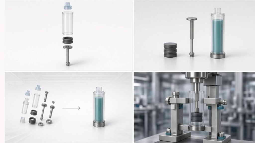 Gel bait syringe piston insertion alignment support depth and rod engagement