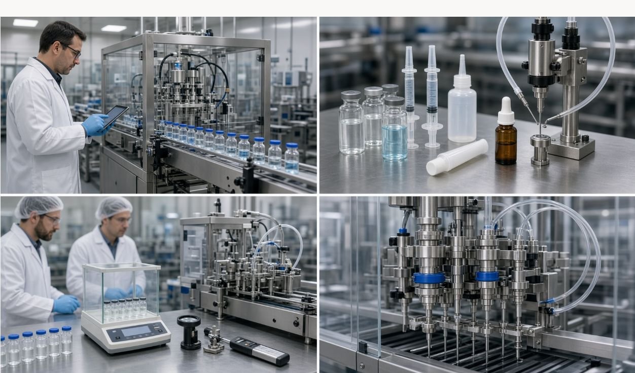 Hygienic veterinary filling machine product path and sanitary nozzles