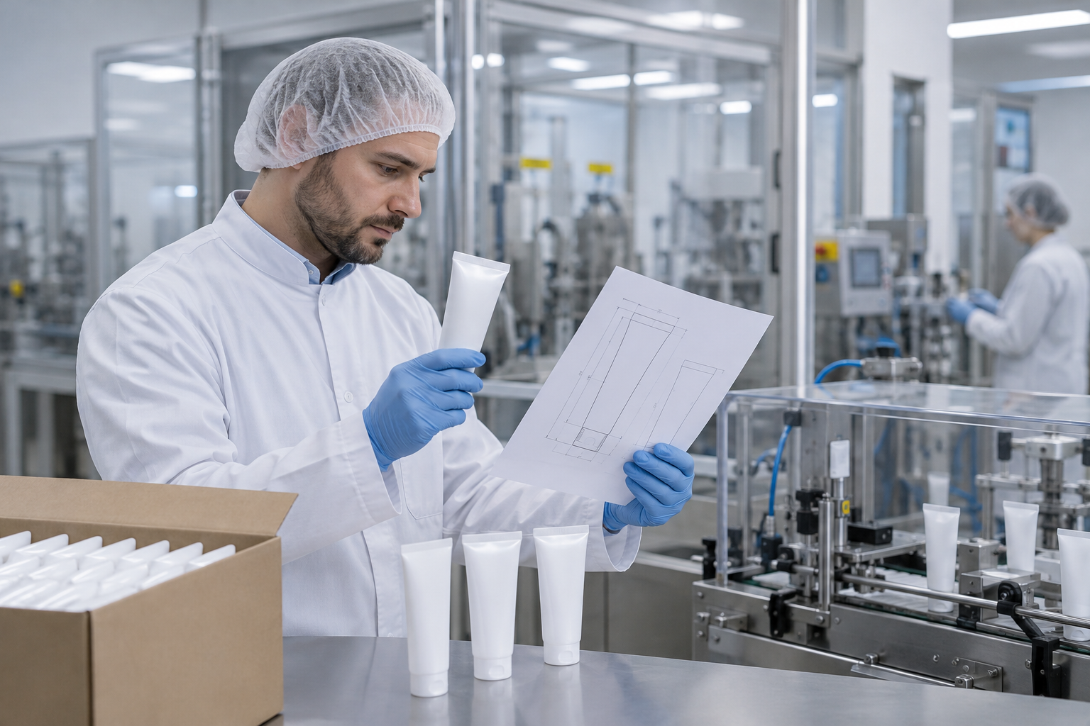 Technician reviewing tube samples and acceptance documents