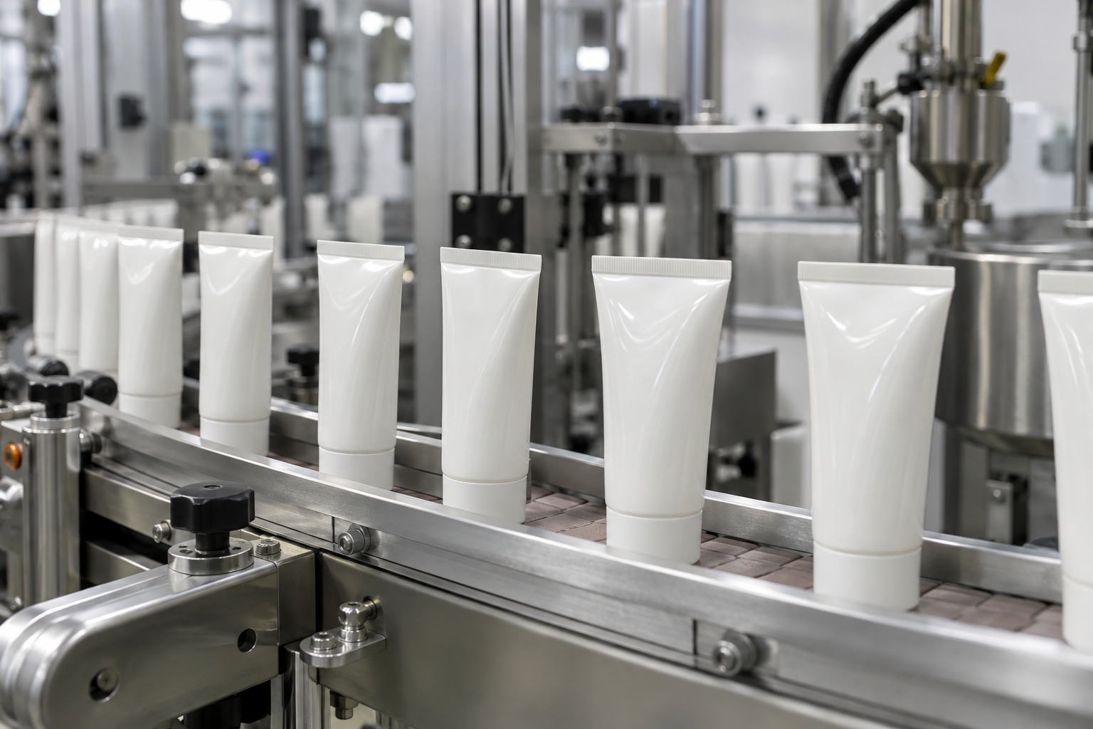 Finished sealed tubes at the discharge conveyor
