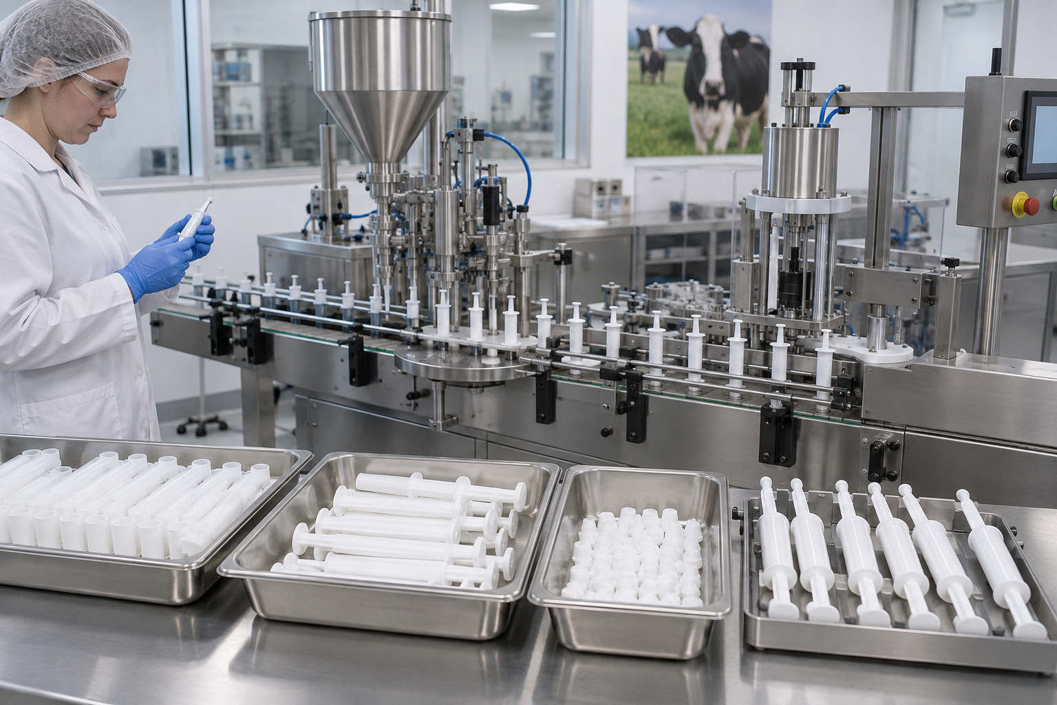 Intramammary syringe filling and plunger insertion line